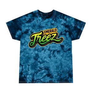 tie dye Emerald Treez t-shirt, cannabis shop merchandise, marijuana dispensary, Oklahoma